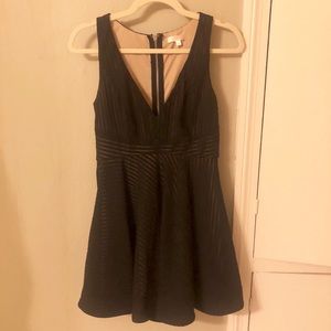 Sz M Black Pinstripe Black Flouncy Cocktail Dress